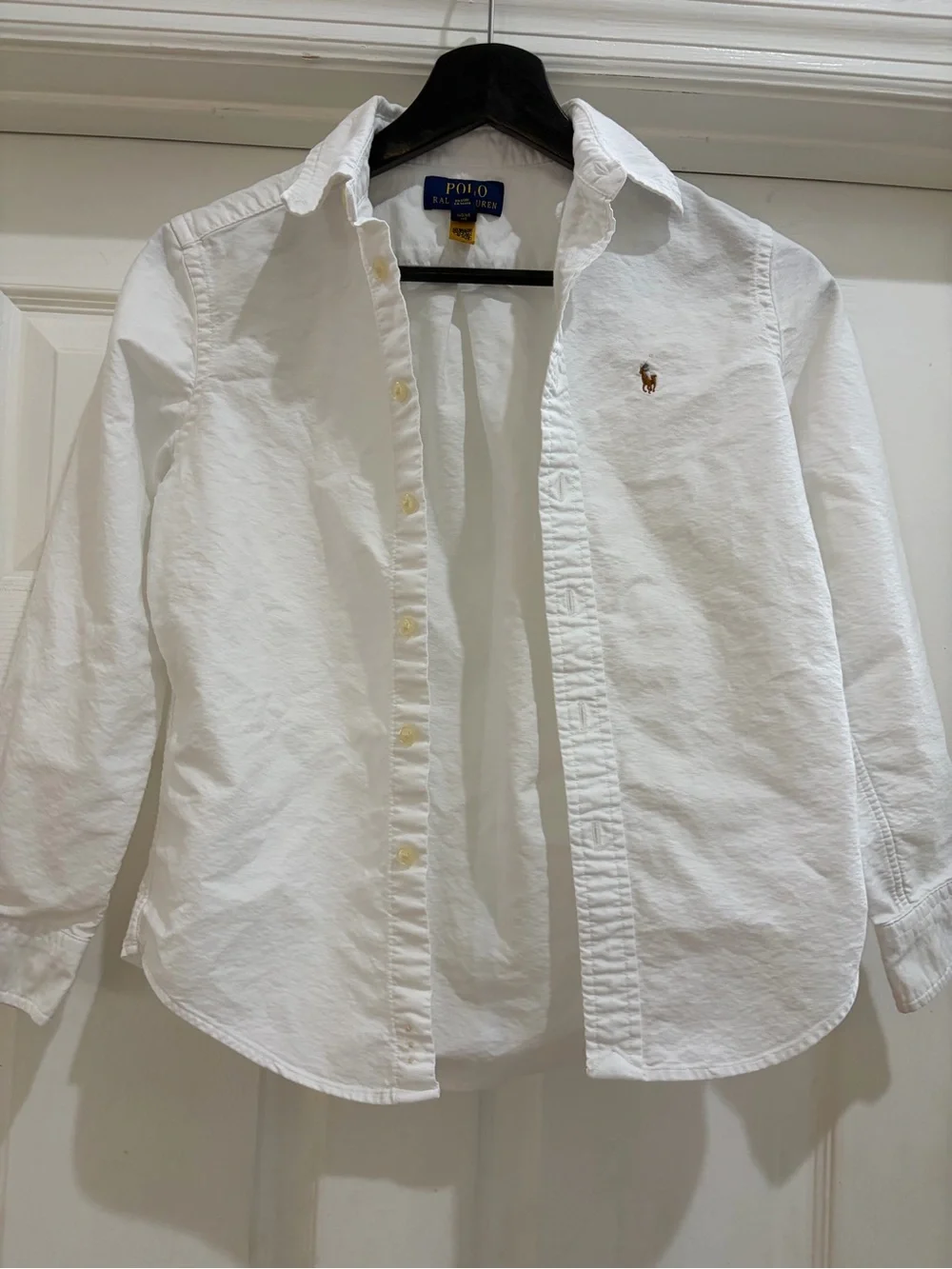 Ralph Lauren White Kids Button-Down Shirt with Pony Embroidery Size 8
